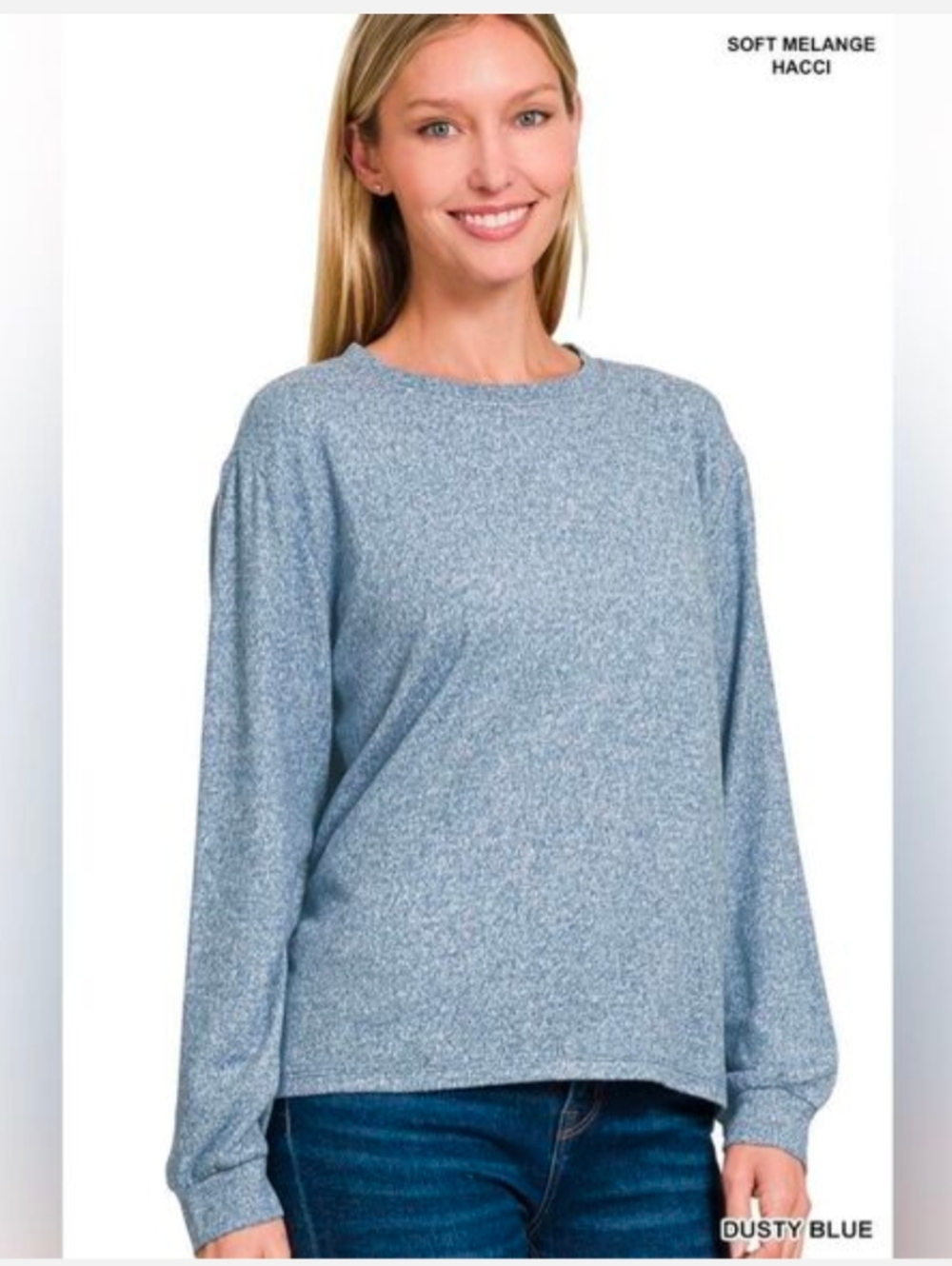 Zenana Outfitters Women's Soft Melange Long Sleeve Top In Dusty Blue